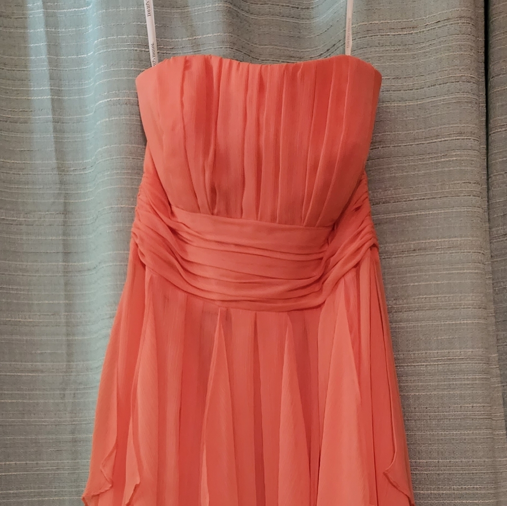 NWT Davids bridal strapless chiffon ruffle coral bridal/prom/formal dress 12